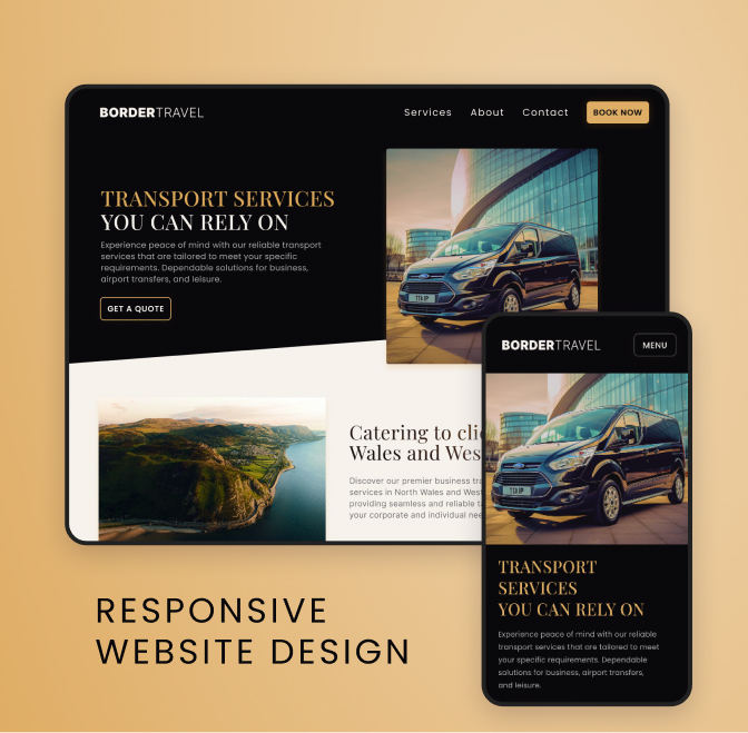 Two screen mockups for the client project, with accompanying text that says "Responsive Website Design"