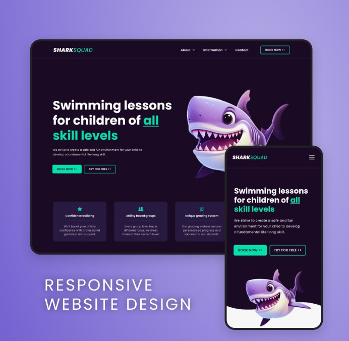 Two screen mockups for the client project, with accompanying text that says "Responsive Website Design"